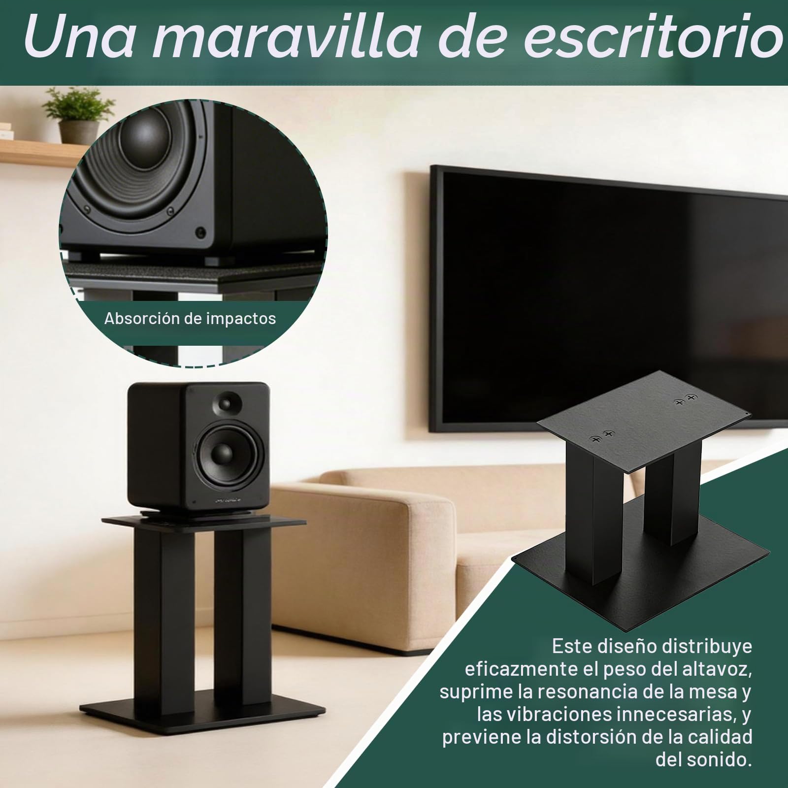 Soportes para Altavoces, Juego De 2 Soportes De Escritorio Metálicos Negros con Almohadillas De Espuma Antideslizantes para Altavoces Universales De hasta 20kg - 15cm