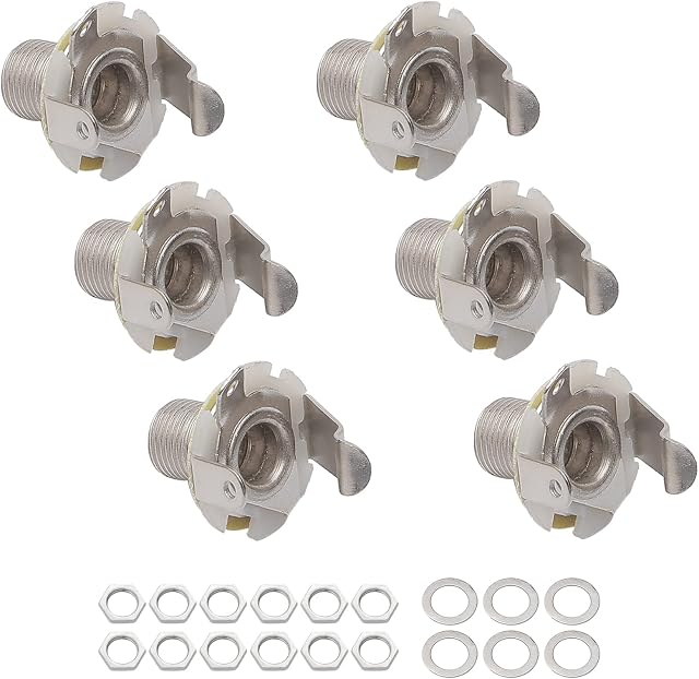 6x 0.25 Inches Guitar Jack Socket Input Output Silver 6.35mm Jack for Electric Guitar Bass