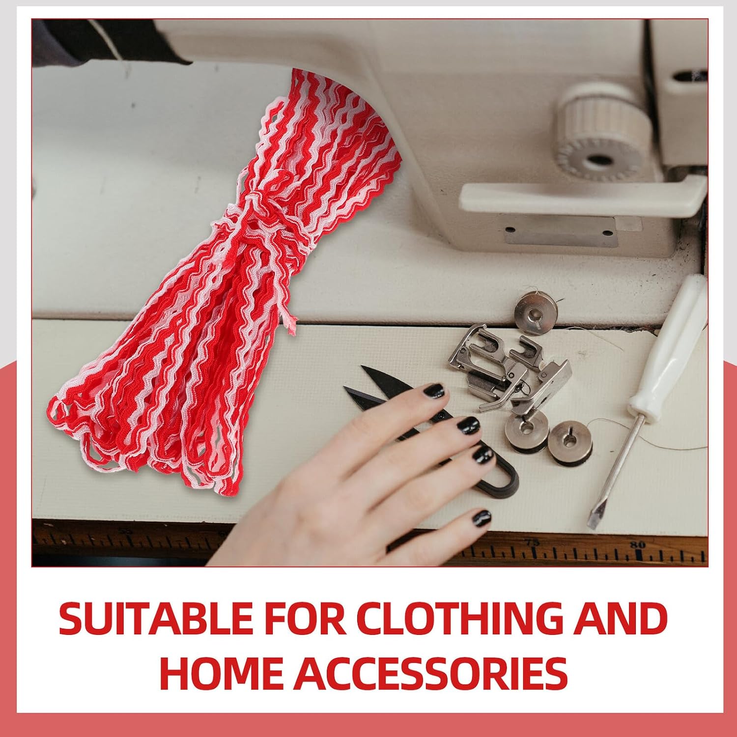SUPVOX S-Shaped Wave Embellishment Trim for Sewing 16m Red and White Woven Braid Ribbon 5mm Wide Upholstery and Craft DIY Supplies for Curtains Garments