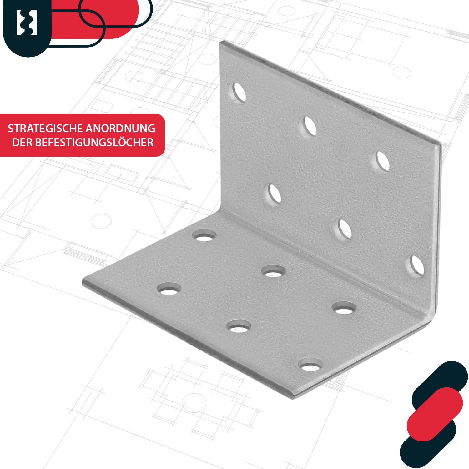 KOTARBAU Winkelverbinder 40 x 40 x 60 x 2 mm mit Stahl Bauwinkel Montagelöcher Möbelverbinder Verzinkt Schwerlast Holzverbinder Montagewinkel - 100 Stück