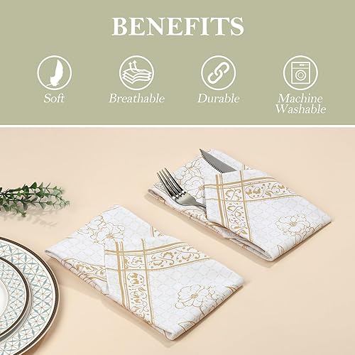 Miniatura 10 de Arquiel Servilletas de tela con estampado de margaritas, 100% algodón, 18 x 18 pulgadas, servilletas lavables para mesa de comedor, cocina, fiesta,