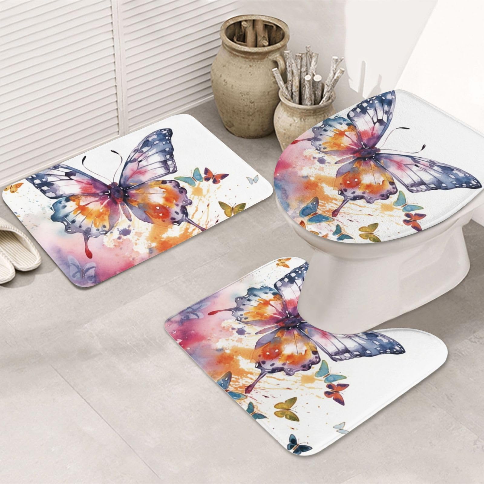 Tapis de salle de bain antidérapants lot de 3 avec contour U microfibre