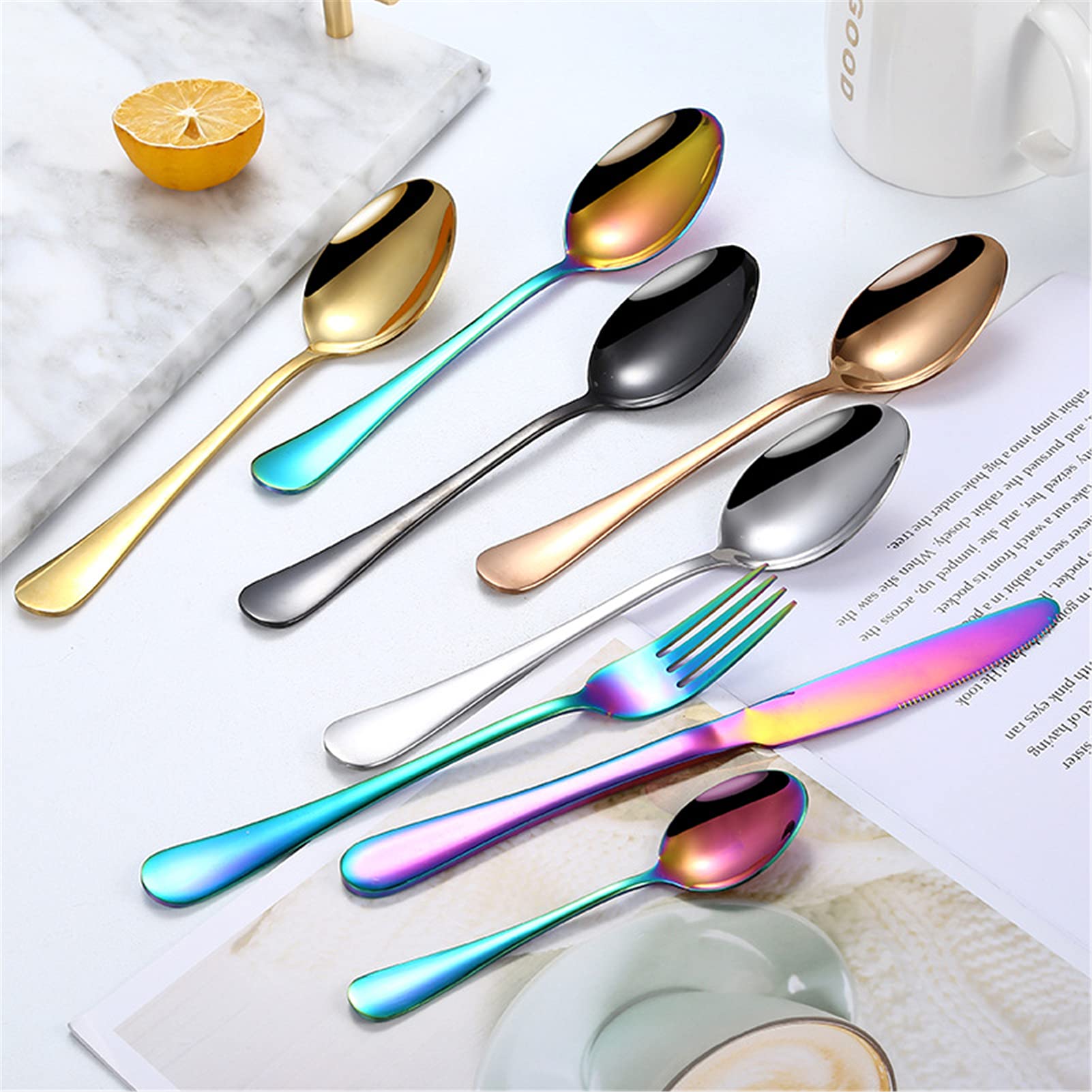 Juego De Cubiertos De 24 Piezas, Para 6 Personas, Acero Inoxidable, Cubertería De Luxe Estuche Regalo, Para Bodas, Restaurante, Fiesta, Regalo, Festivales (ArcoíRis)