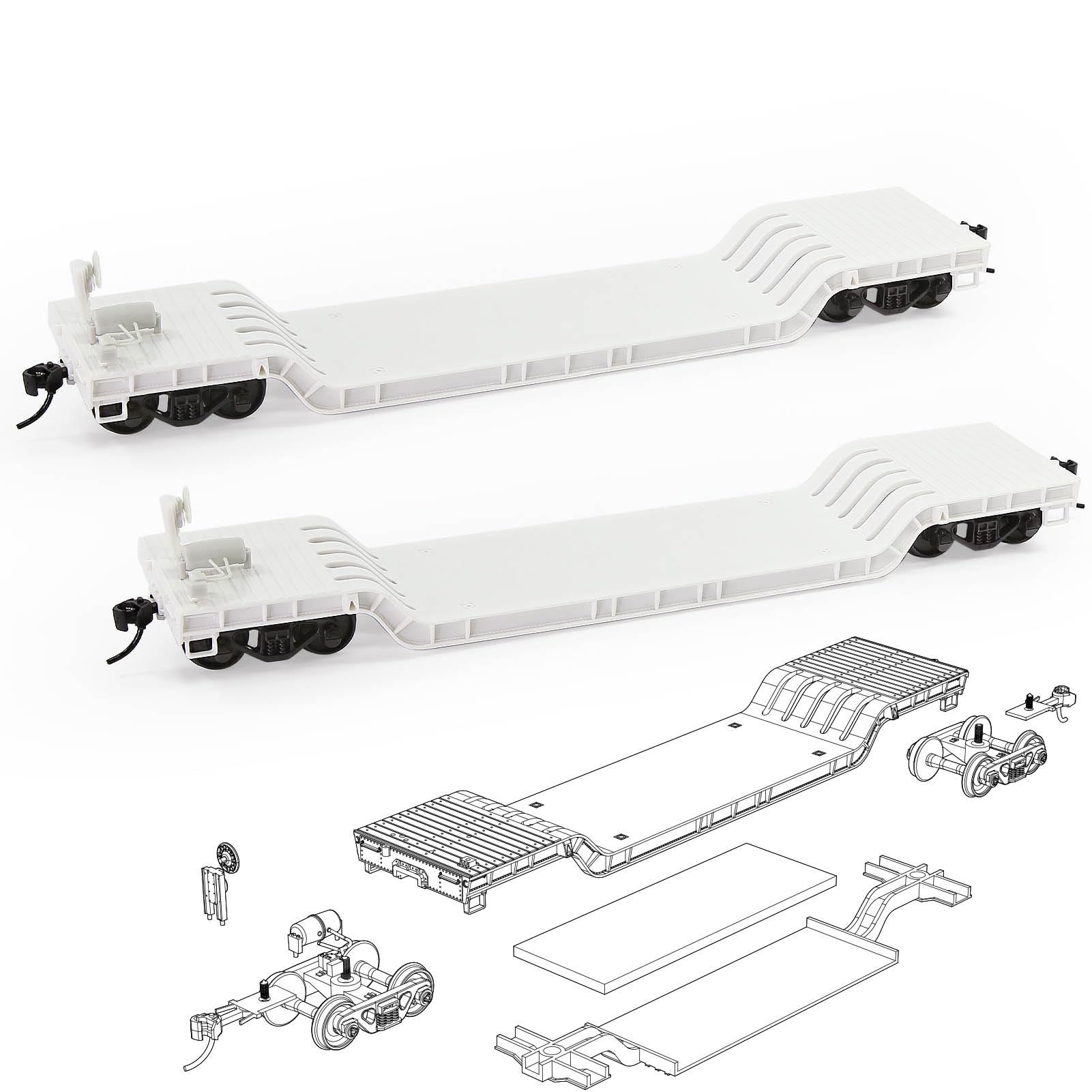 2 Units HO Scale 1:87 Depressed Center Flat Car Unpainted Unassembled for Model Railway C8770JJ