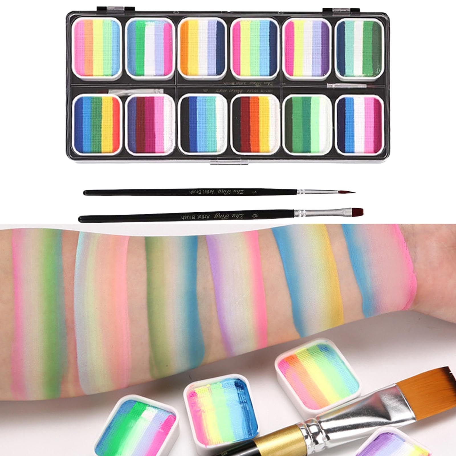 Palette de Maquillage pour Le Visage, Haute Saturation, avec 2 Stylos Pigmentés.