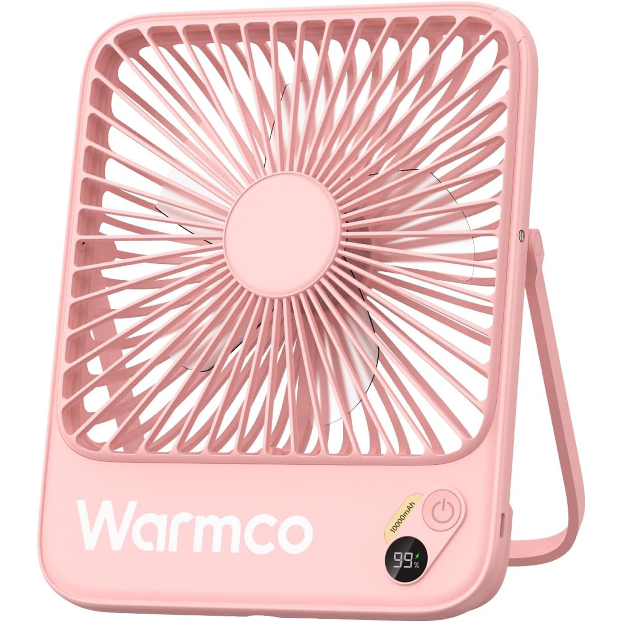 Warmco D3 10000mAh Şarjlı Masaüstü Vantilatör Dijital Göstergeli Taşınabilir Powerbank Soğutucu Fan Pembe