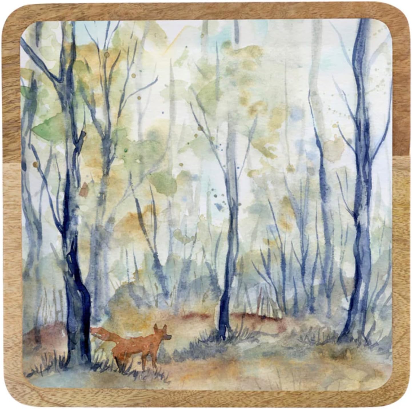 Boston International Square Platter Mango Wood & Enamel Serving Dish, 10" x 10", White Spruce