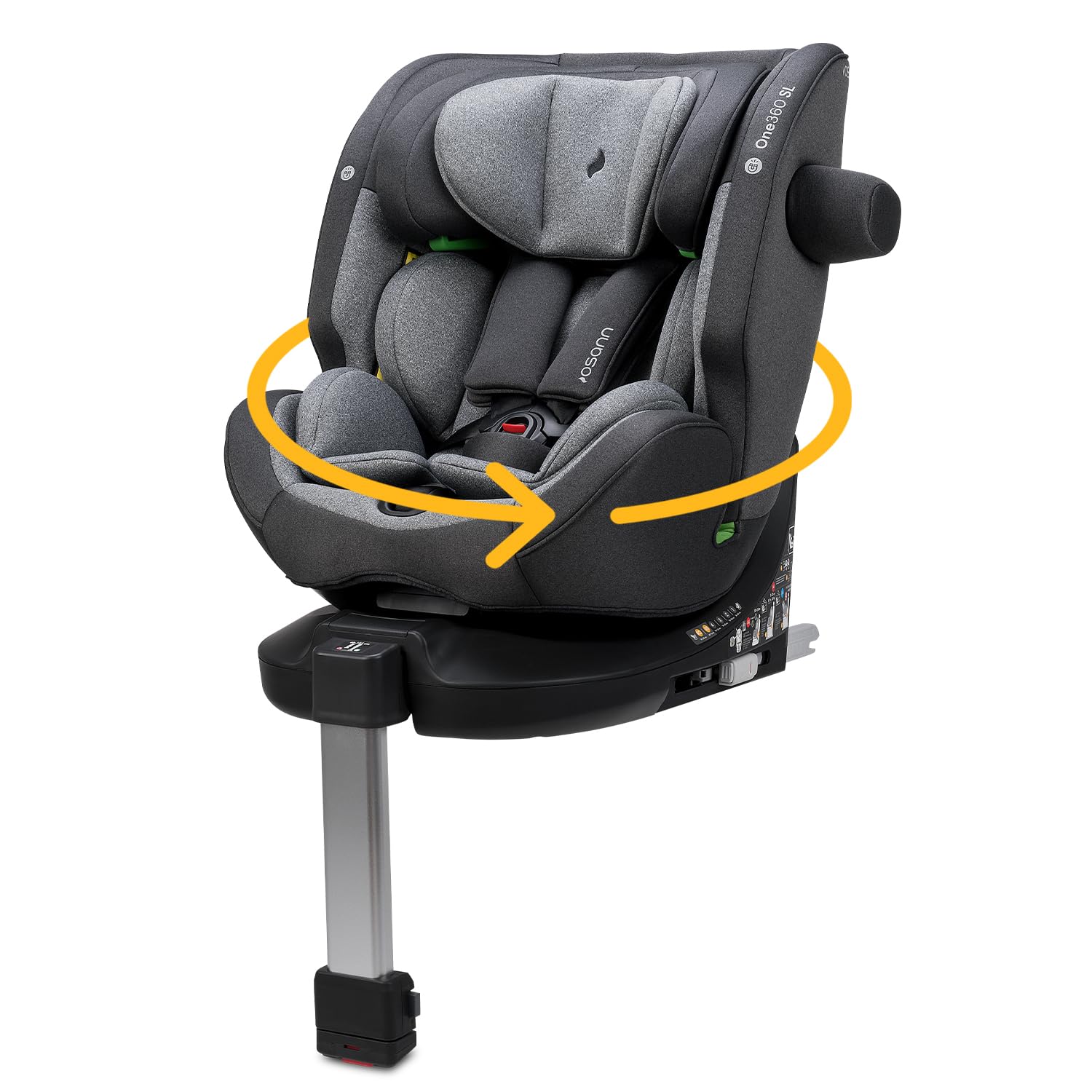 Osann One360 SL Reboarder drehbarer Kindersitz Standfuß 40-150 cm – Grey | Kindersitz 0-12 Jahre, 360 Grad drehbar, mitwachsender Baby Autositz, Kinderautositz mit viel Komfort & besonders sicher