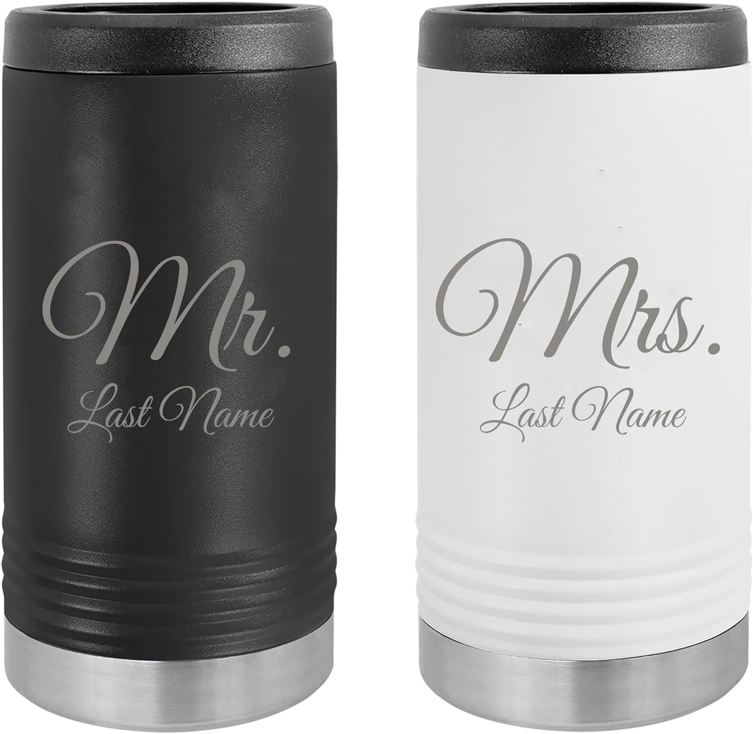 Mr and Mrs Can Custom Personalized Hard Seltzers Cooler Stainless Steel Laser Engraved Insulated Slim Newlyweds Couples Wedding Hard Sided Beverage Holder 12 oz
