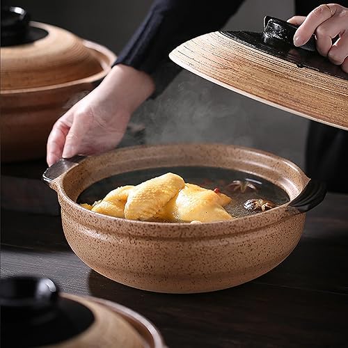 Miniatura 5 de Cacerola de cerámica, olla de barro, utensilios de cocina con tapa para cena y fiesta, olla para arroz, guiso, sopa, vapor, hornear y servir, apto