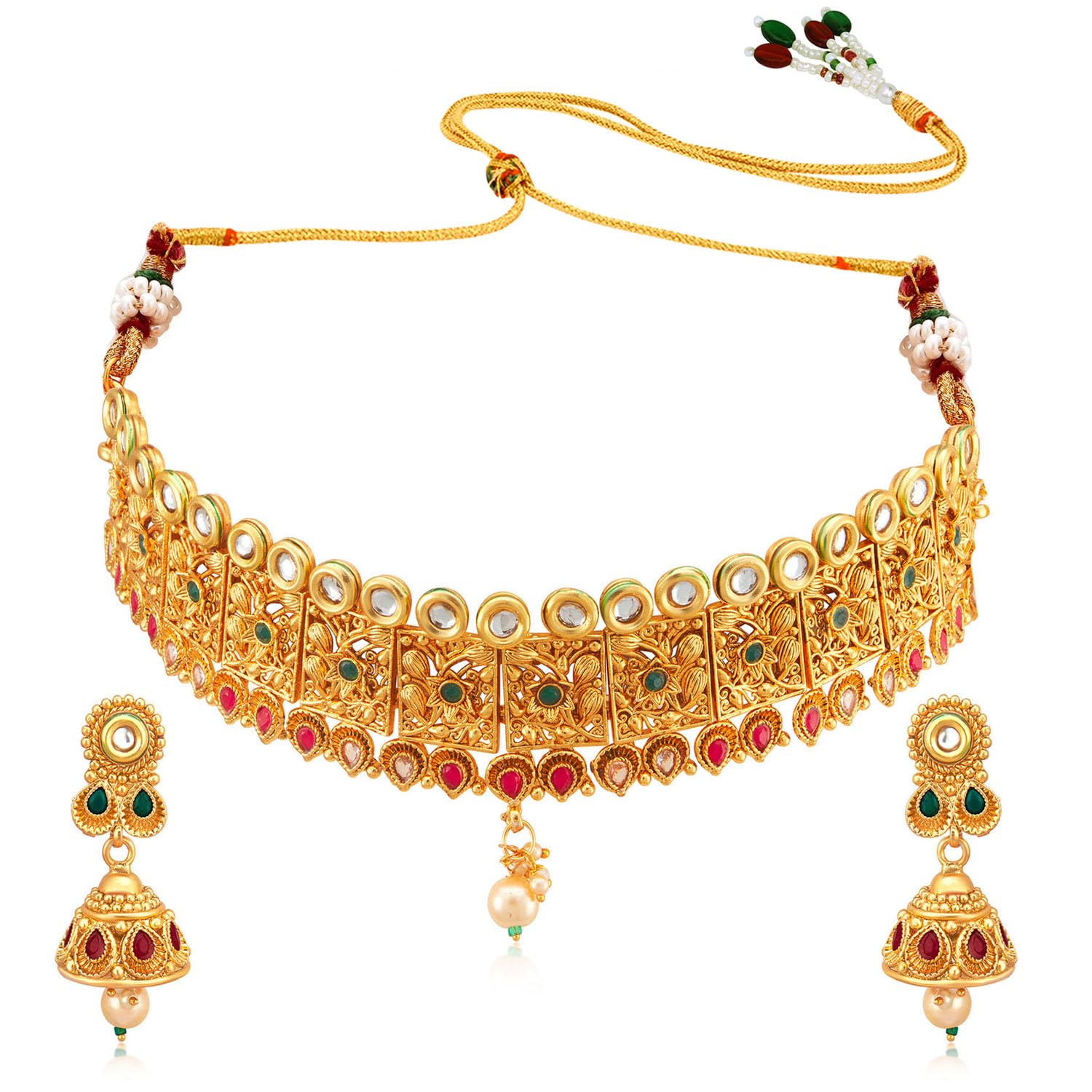Peora Gold Plated Kundan Pearl Choker Necklace with Jhumki Earrings Indian Temple Traditional Ethnic Jewellery Set for Women (B089YN4M5P) Amazon Price History, Amazon Price Tracker