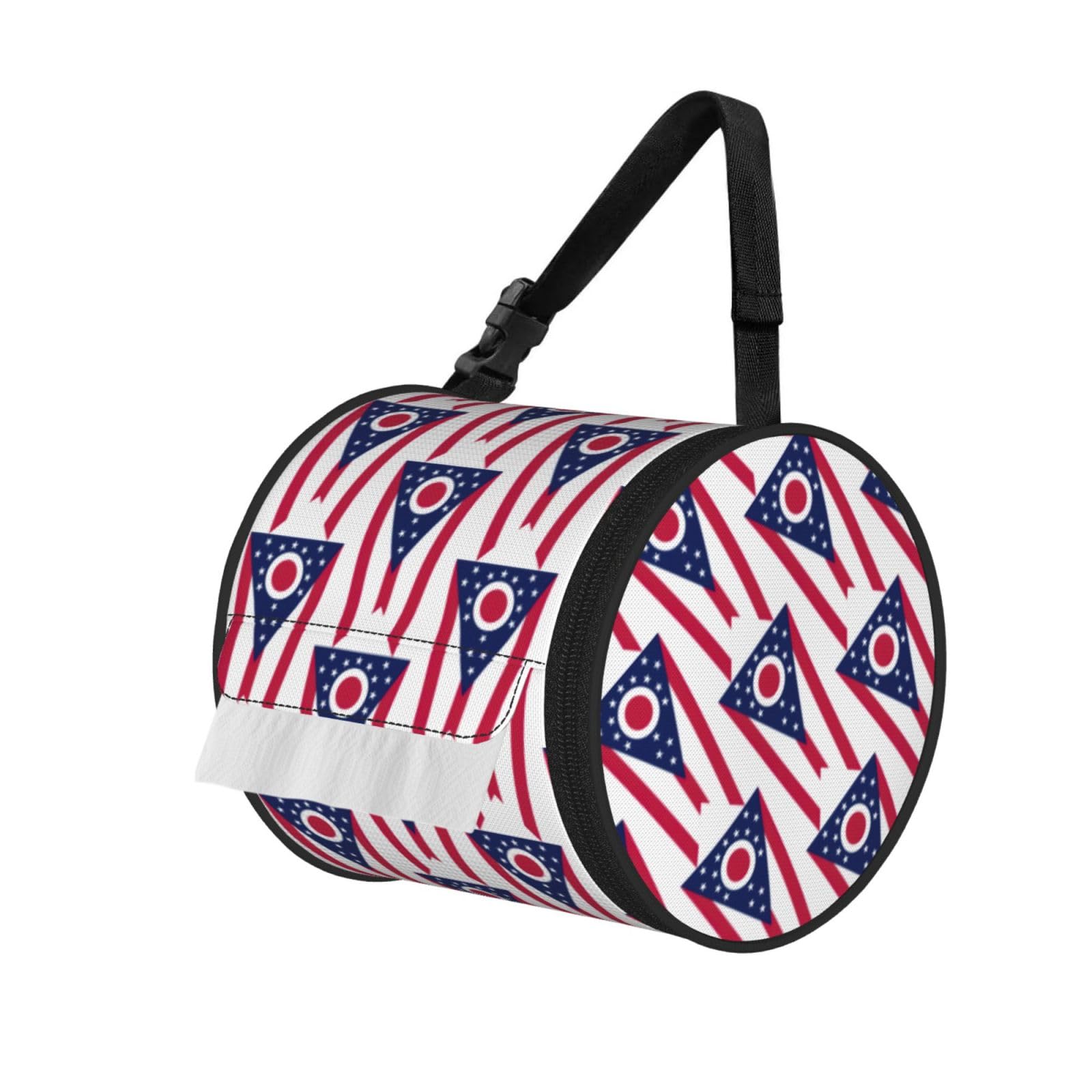 Ohio State Flag Printed Portable Tissue Roll Case, Standard-Size Fit, Oxford Cloth for Wall Camping Backpack