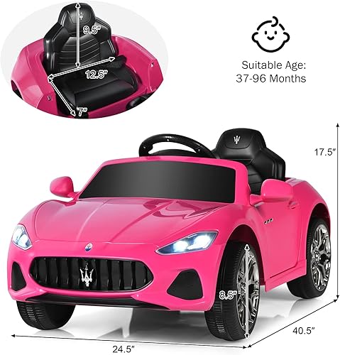 Miniatura 5 de Costzon Ride on Car Licensed Maserati Gbili  batería recargable de 12 V de coche eléctrico con 2 motores control remoto parental y modos manuales