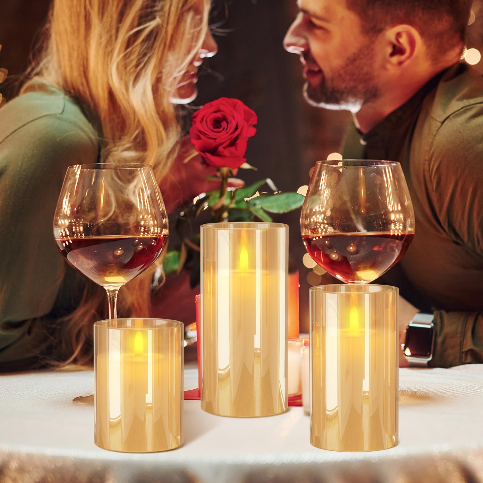 EXTSUD Candele a LED senza fiamma, Set di 3 Candela con Stazione Telecomando e Funzione Timer, Ricaricabili Candele Avvento Decorazione per Natalizie, Giallo