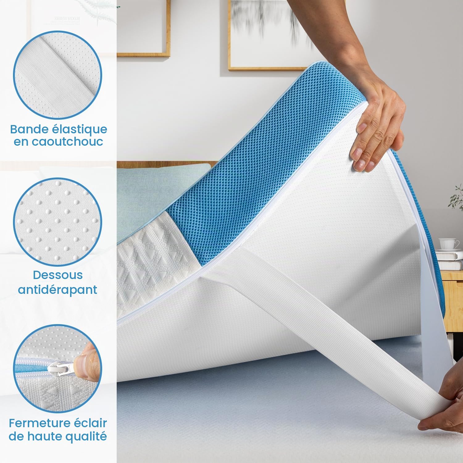 BedStory Surmatelas en gel 200 x 200 cm - Hauteur 10 cm - Surmatelas en mousse gel - H3 et H4 - En noyau de mousse froide - Pour lit, lit à sommier tapissier, canapé-lit, caravane - Certifié Öko-TEX®