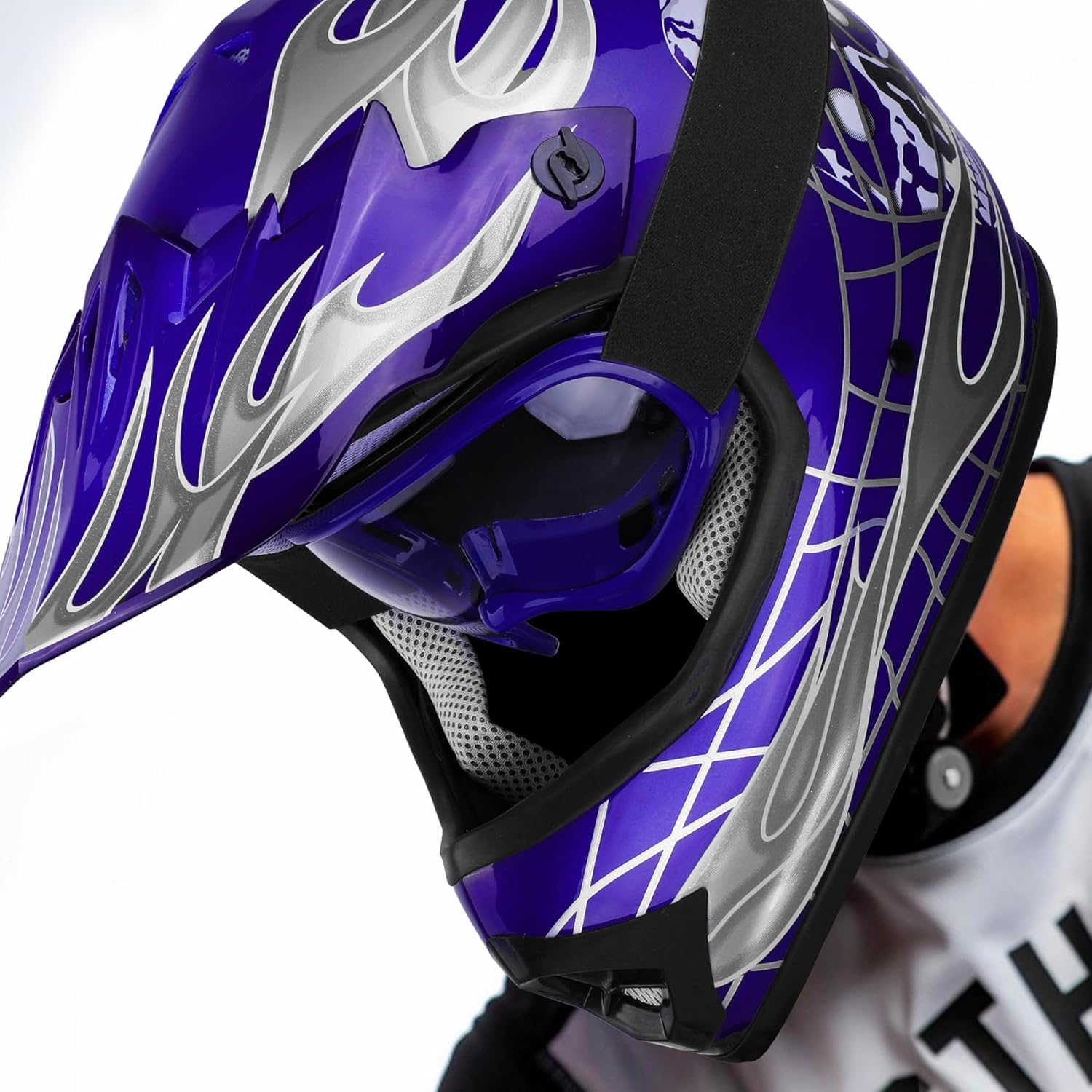 XFMT Kids Dirt Bike Helmet Youth Motorcycle Helmet DOT-Certified Full Face Helmets for Motocross ATV Off-Road Street Bike with Goggles & Gloves, Blue Skull Small