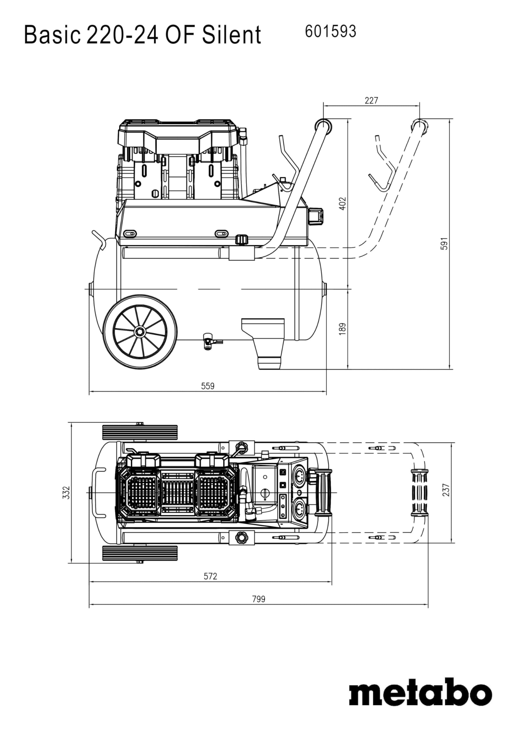 metabo Kompressor Basic 220-24 OF Silent - 24L Kessel, 8 bar Druck, 110 l/min Füllleistung - Ölfrei, leise, mobiler Werkstatt-Kompressor für Heimwerker & Profis - Inkl. Schnellkupplung und Zuggriff