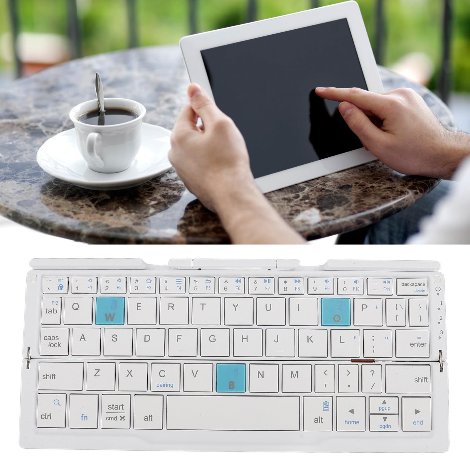 Ausla Tastiera Pieghevole Portatile, in Lega di Alluminio e ABS, Wireless Bluetooth, Ideale per Smartphone, Tablet e laptop. (Bianco argento)
