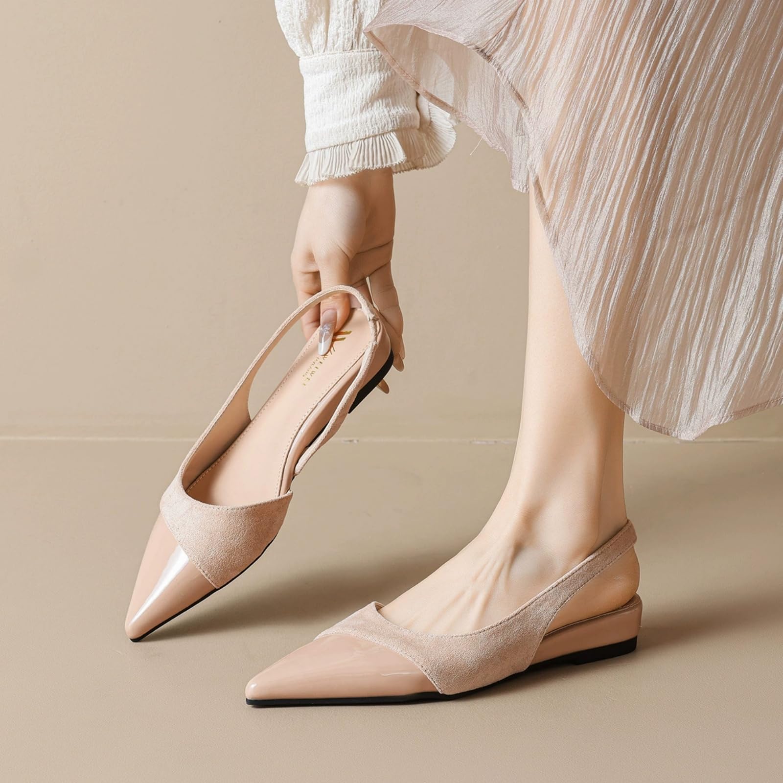Damskie Czółenka Slingback Z Ostrym Noskiem, Niski Obcas, Mary Jane Z Regulowanym Paskiem, Wygodne Buty Eleganckie Na Spotkania Biznesowe, Wesela I Imprezy