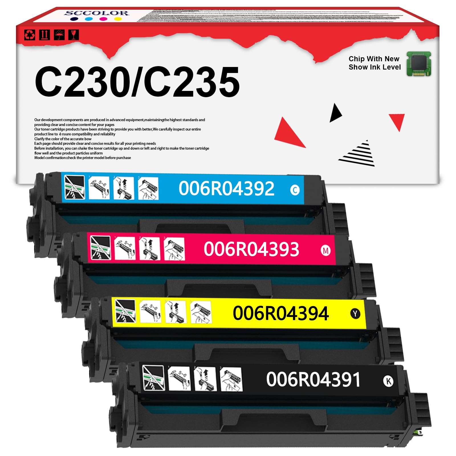 SCCOLOR Extra High Yield C230 C235 Toner Cartridge with New Chip 006R04391 006R04392 006R04393 006R04394(BK:5,550 Pages,CMY:4,550 Pages) Replacement