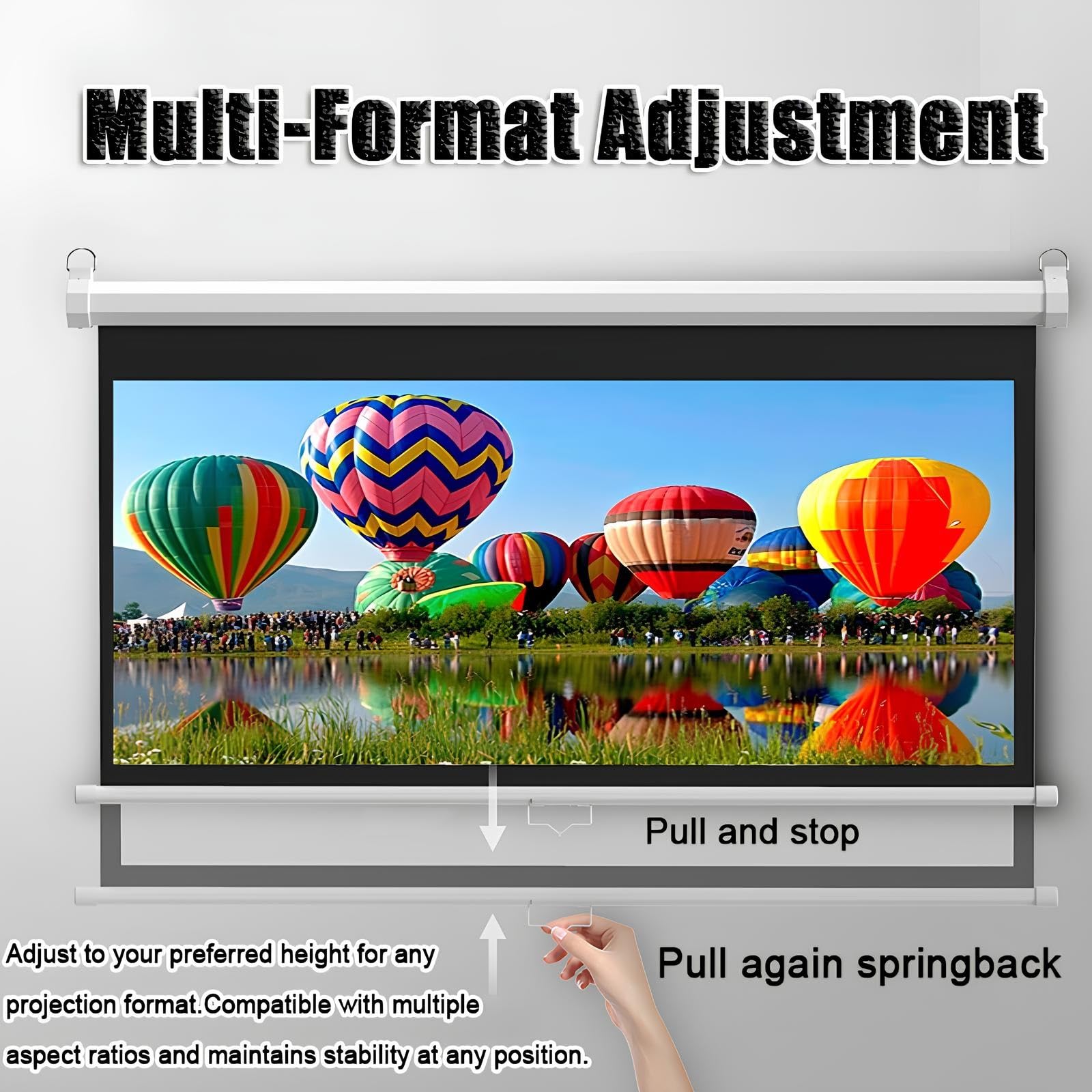 Pantalla De Proyeccion Enrollable 60/72 Pulgadas Portatil De Cine En Casa Interior Y Exterior Cine En Casa Patio Pantalla, Formato 16:9, 4:3(72inch(16:9))