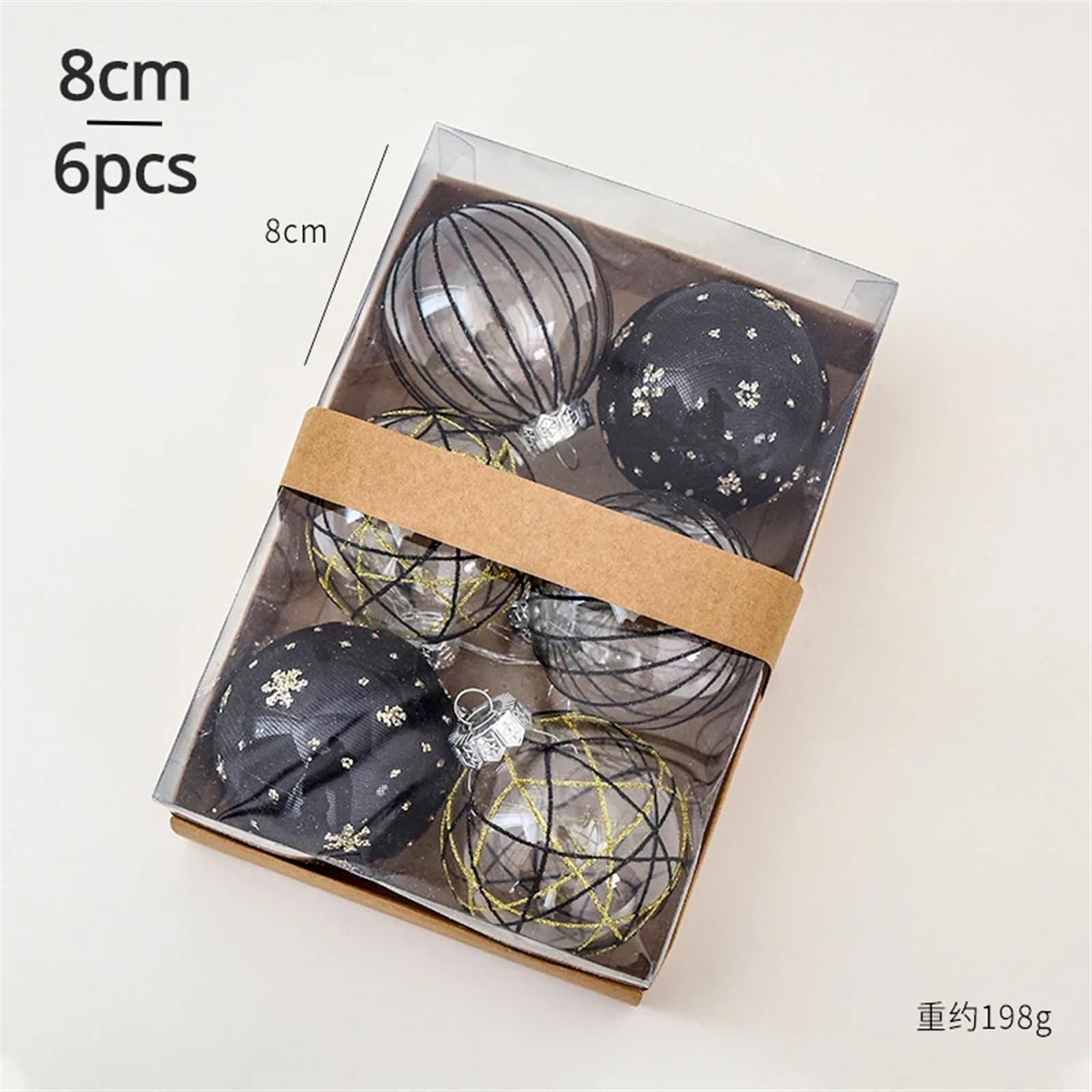 Adornos de bola de Navidad, 8 cm, tela pintada, transparente, decoración para árbol de Navidad