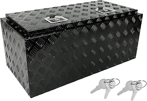 Miniatura 26 de Caja de herramientas de 48x24x24 pulgadas, caja de almacenamiento negra de aluminio para cama de camioneta pickup con cerradura y llaves, exterior,