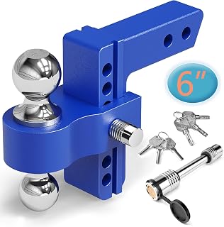 NenNicht Adjustable Trailer Hitch Fits 2" Receiver, 6 Inch Drop/Rise Hitch Ball Mount, 12,500 LBS, 2" and 2-5/16" Chrome Plated Steel Tow Balls, Aluminum Tow Hitch Two Anti-Theft Locking Pins- Blue