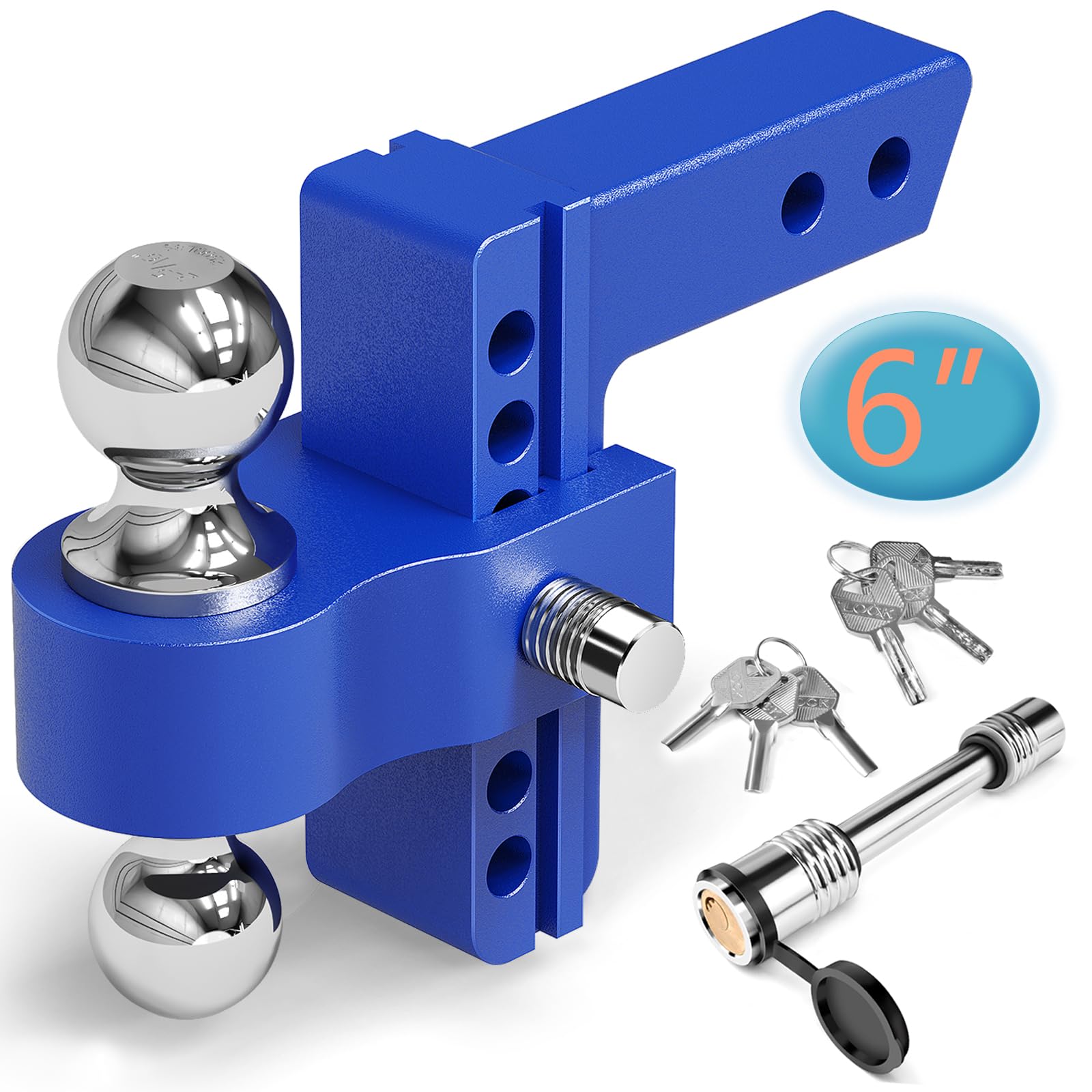 Adjustable Trailer Hitch, NenNicht Aluminum 6 Inch Drop Hitch Fits 2" Receiver, 12,500 LBS GTW, 2" and 2-5/16" Chrome Plated Steel Tow Balls, Tow Hitch Ball Mount 2 Anti-Theft Locking Pins- Blue