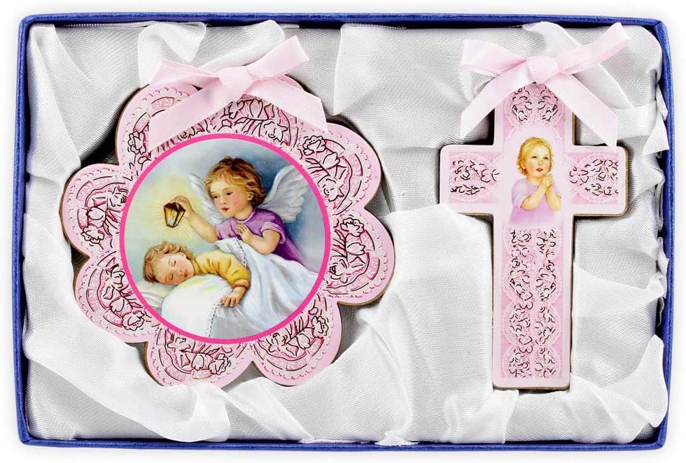 RosaryMart Cross and Medal Cradle Gift Set Pink Home