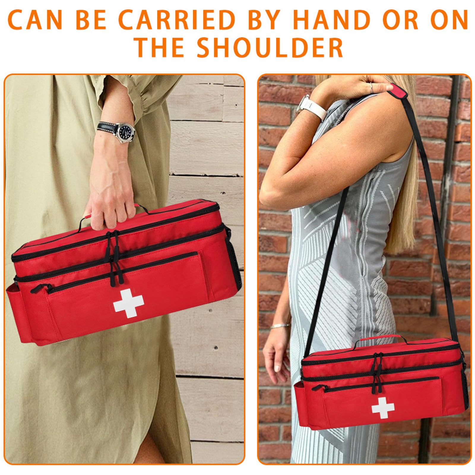 Borsa di pronto soccorso medica portatile, impermeabile e resistente, con spalla staccabile, ideale per casa, viaggi ed emergenze, rosso (18')