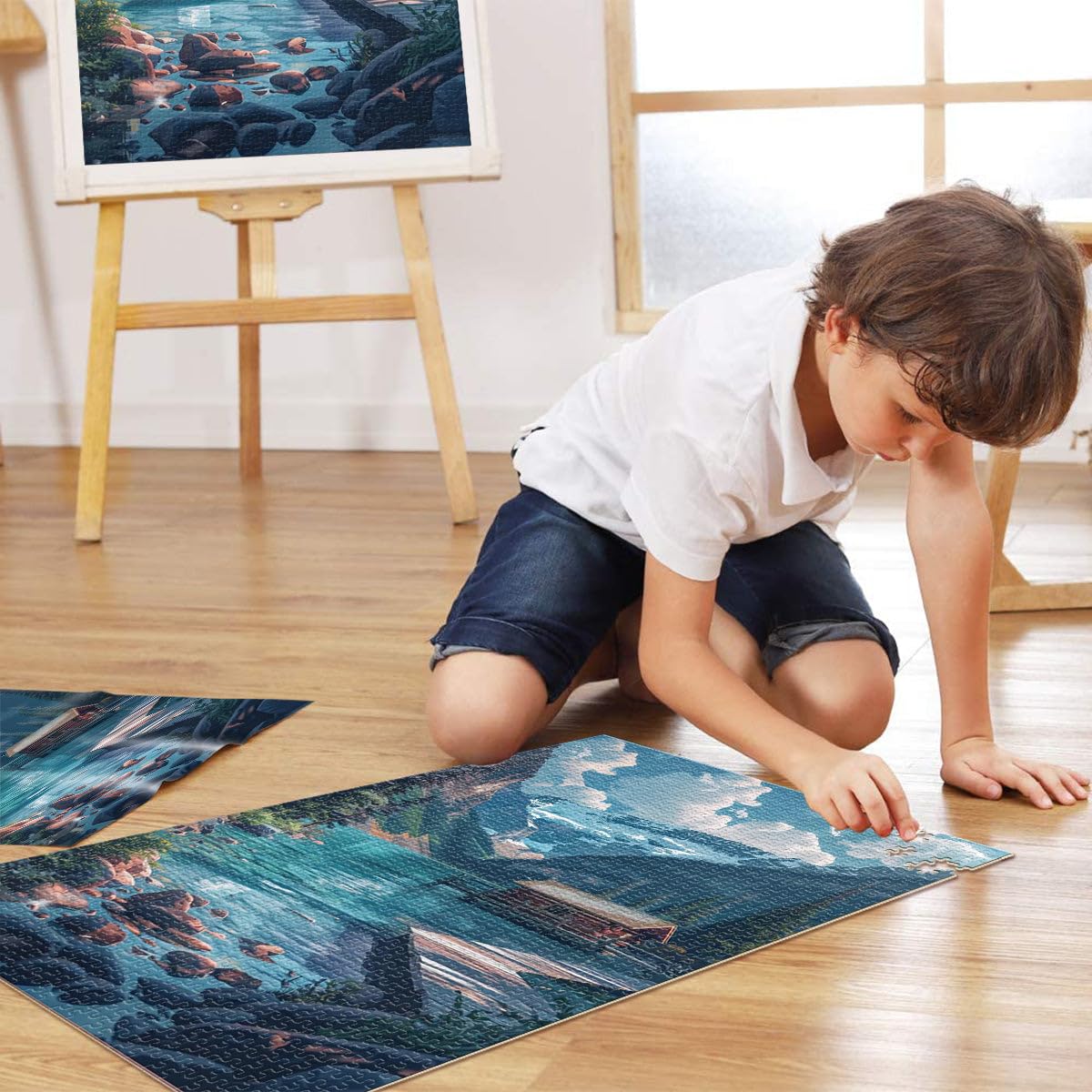Puzzles pour Adolescents 2000 pièces Chalet de Montagne au Bord du lac Jeu de Quiz est idéal comme Cadeau pour Toute la Famille 70x100cm