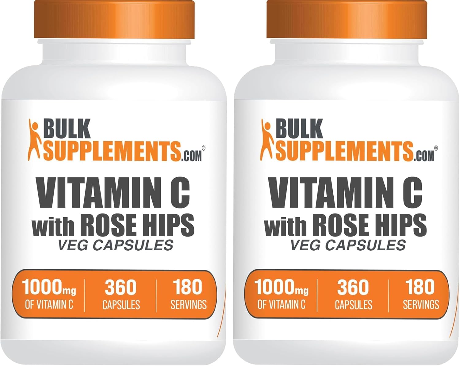 BulkSupplements.com Vitamin C with Rose HIPS Capsules - Ascorbic Acid Supplemnet, Rose HIPS for Immune Support - Vegan, 2 Capsules per Serving (1000mg), 360 Count (Pack of 1)
