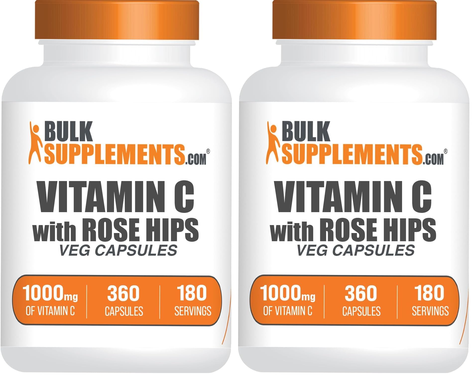 BulkSupplements.com Vitamin C with Rose HIPS Capsules - Vitamin C 1000mg & Rose HIPS 15mg, for Immune Support - Vegan, 2 Capsules per Serving, 360 Count (Pack of 2)