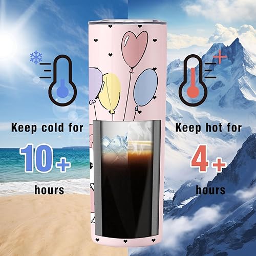 Miniatura 5 de Cute Kity - Vaso de Kity para adultos, regalos para mujeres, vaso delgado de corazón de Kity de dibujos animados, de 20 onzas, reutilizable, con