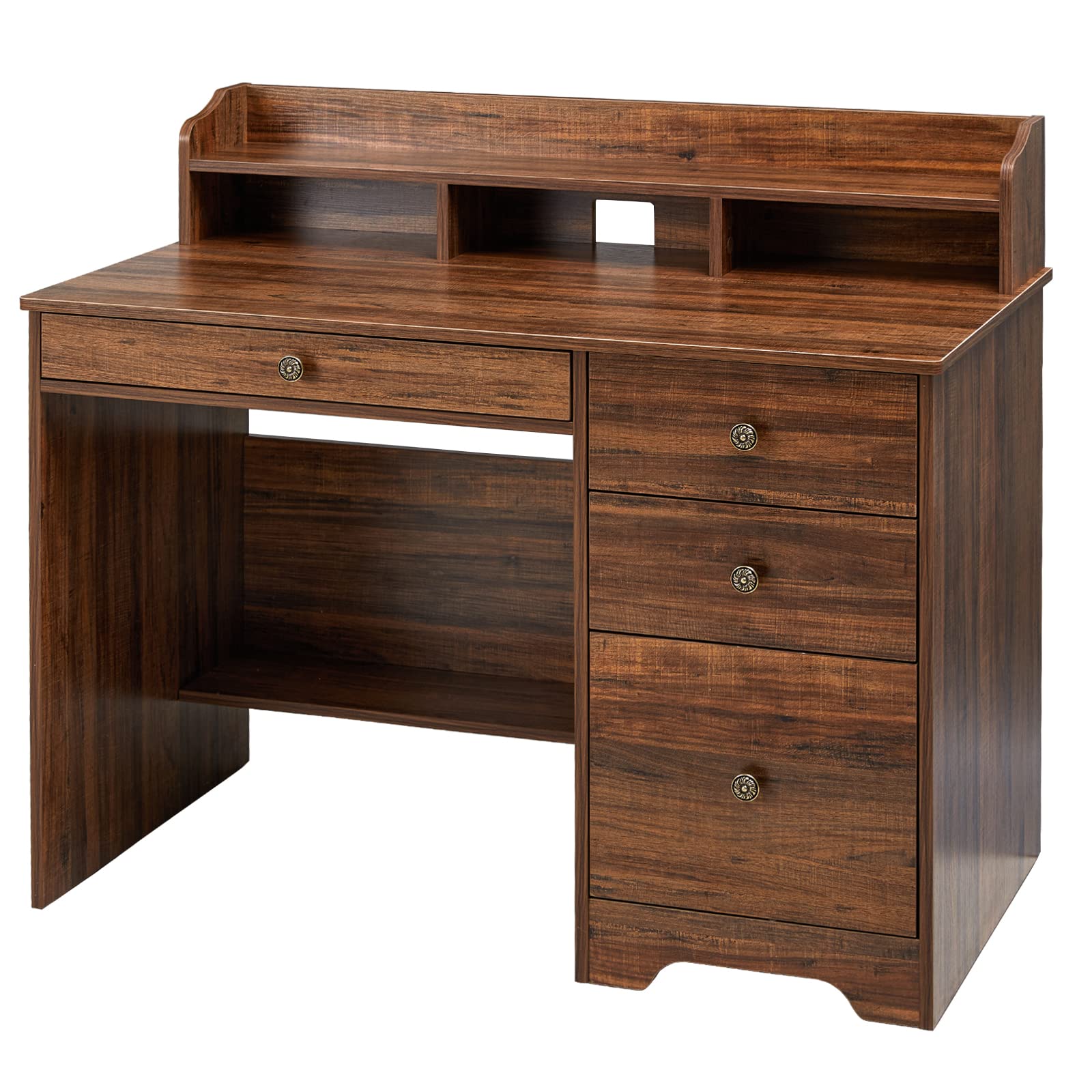 Buy Computer Desk with 4 Storage Drawers and Hutch Shelf, Wood Frame