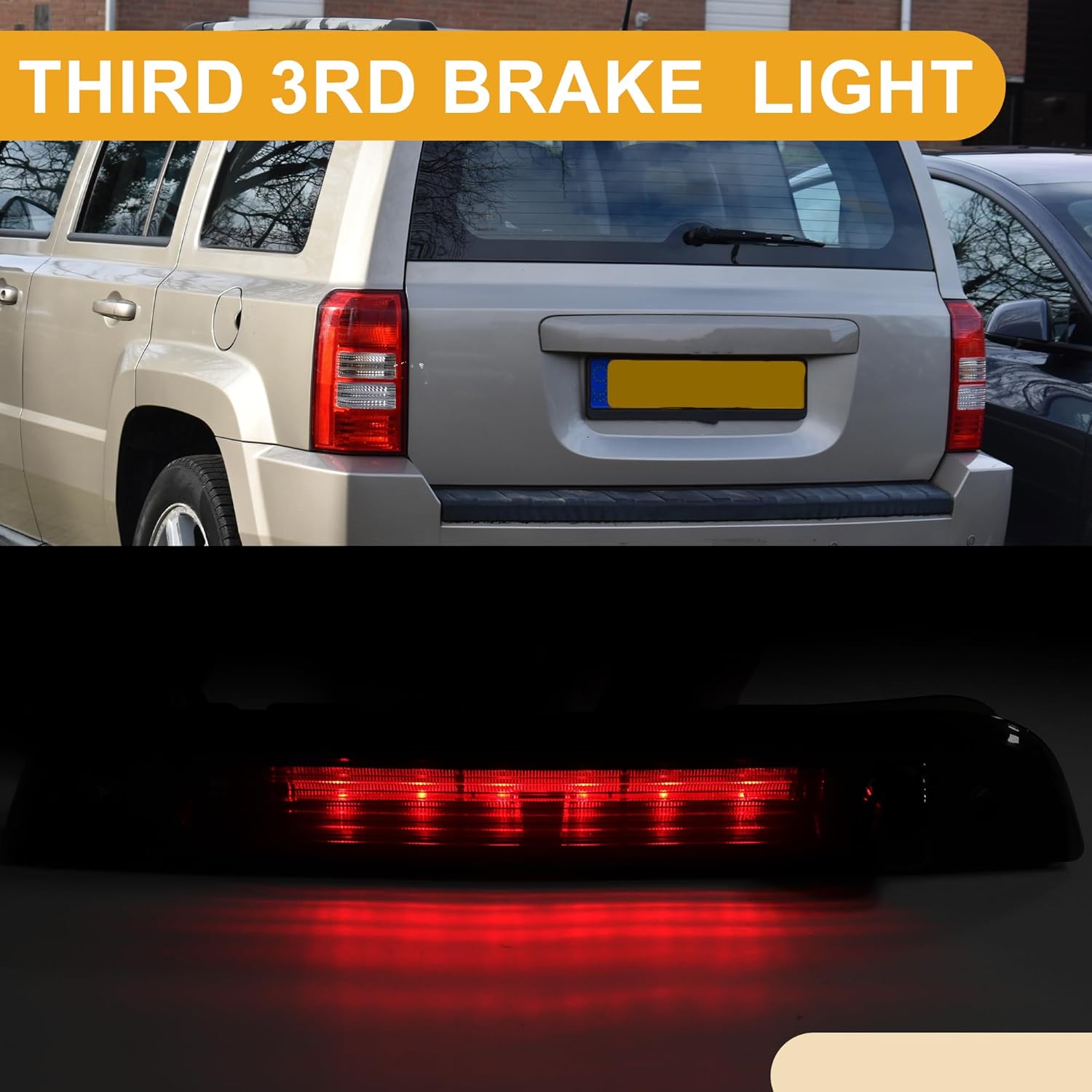 Third Brake Stop Light No.5116236AF/5116236AE Car Auxiliary Brake Lamp High Level Brake Light for Jeep Patriot 2007-2017 ABS Black 1 Pcs