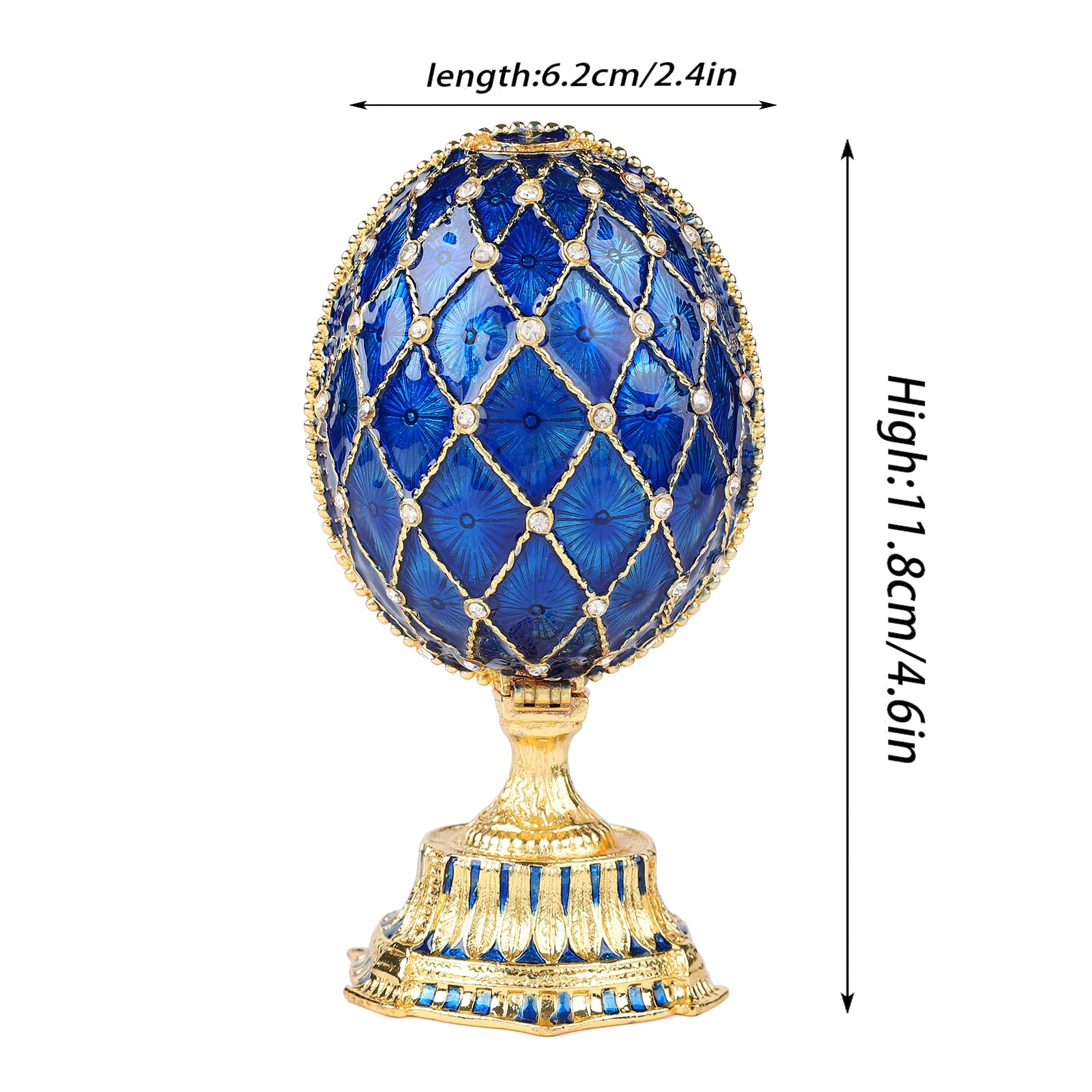 QIFU Faberge Style Egg Blue Réplicas con bisagras y corona regalo único para decoración del hogar