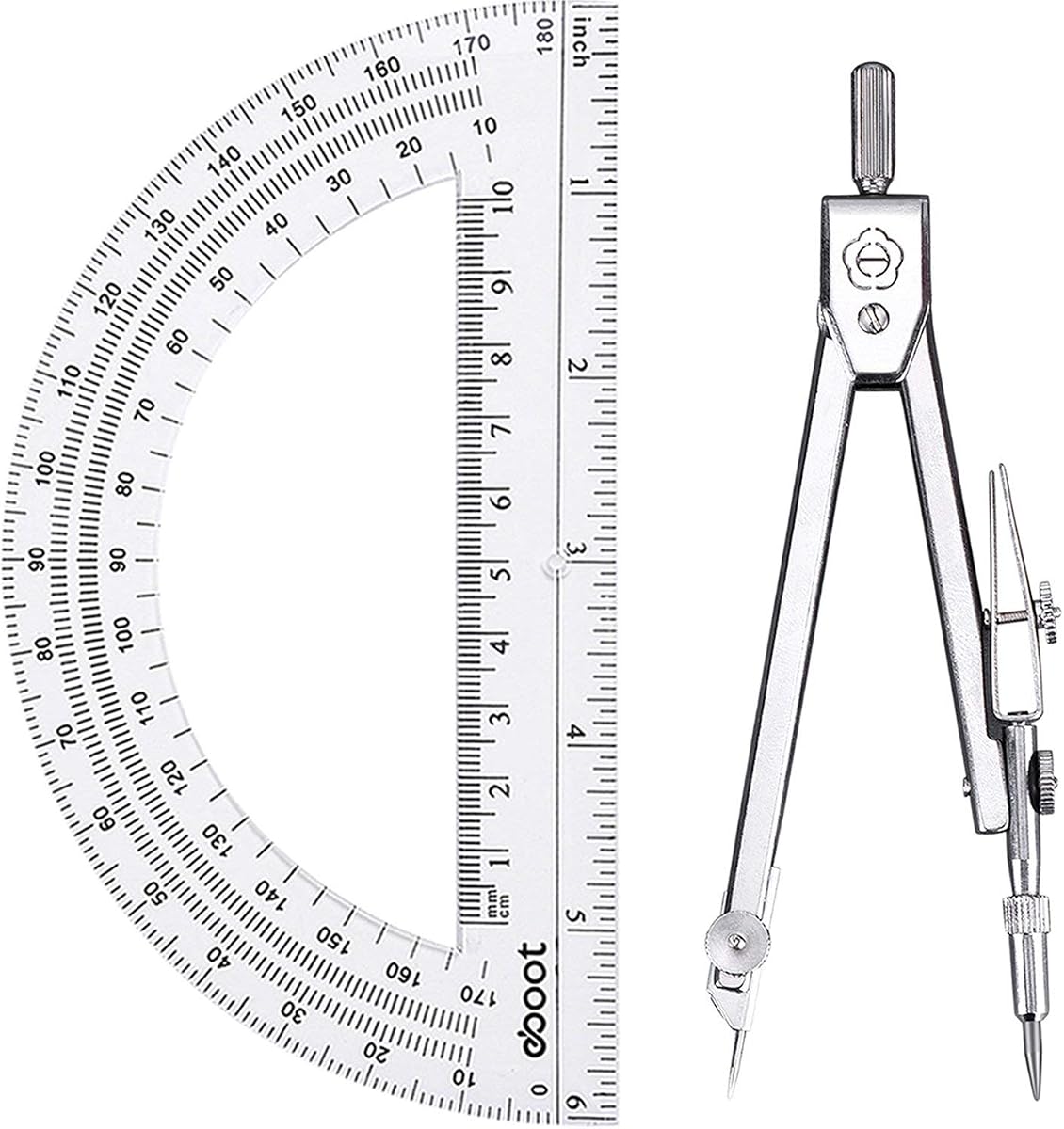 Student Geometry Set, 180 Degree Protractor Compass 6",Clear | Swing Arm Protractor Ruler Compass, Geometry Drawing Tools for Measuring Angles, School Classroom Math Supplies