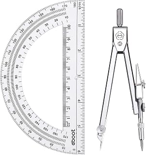 eBoot Drawing Compass & 6 Inch Protractor Set - Durable Stainless Steel Geometry Math Tool for Students