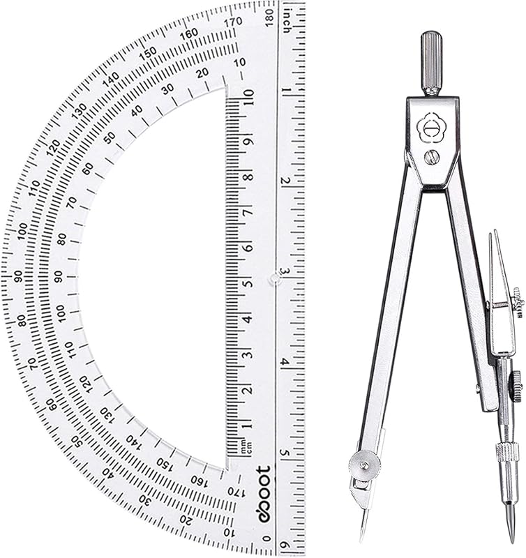 Student Geometry Set, 180 Degree Protractor Compass 6",Clear | Swing Arm Protractor Ruler Compass, Geometry Drawing Tools for Measuring Angles, School Classroom Math Supplies