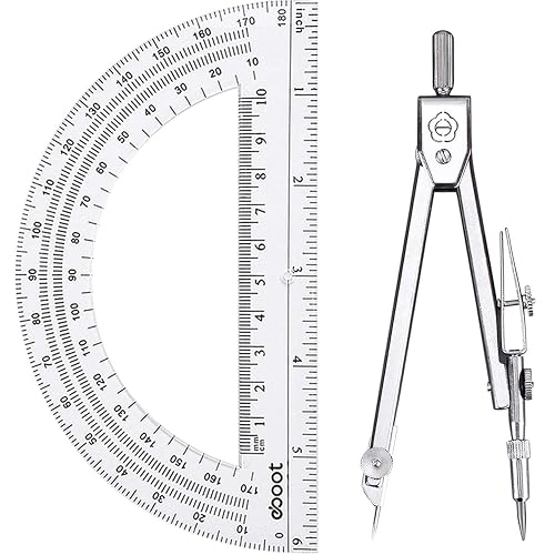 EBOOT Drawing Compass and 6 in Protractor Geometry Set, Clear