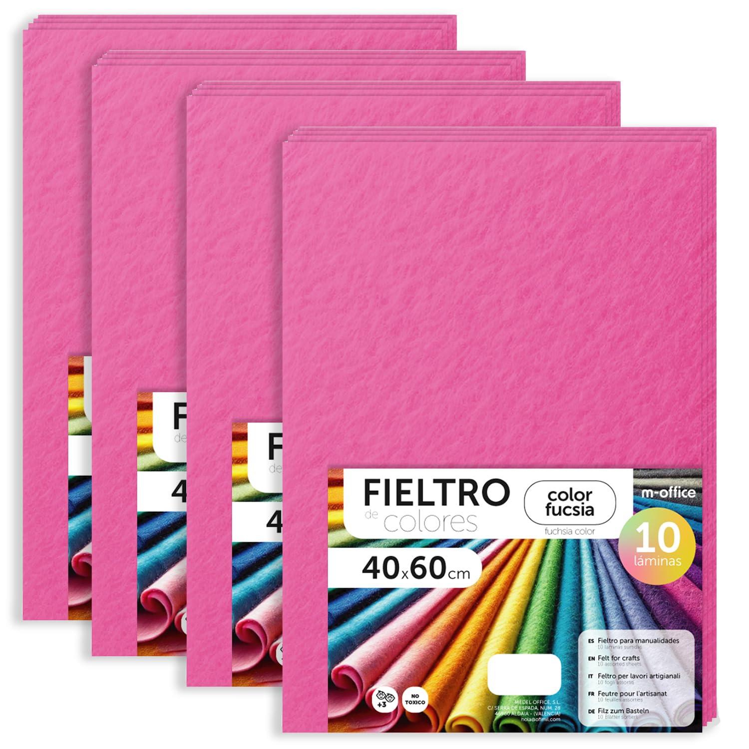 m-office Bastelfilz für DIY-Projekte, Filzplatten in bunten Farben, Weich und Flexibel, Material für Nähen und Patchwork Stoffe, Ideal Handarbeiten, Deko Kunsthandwerk, 20x30cm, (Fuchsia, 40 Stk)
