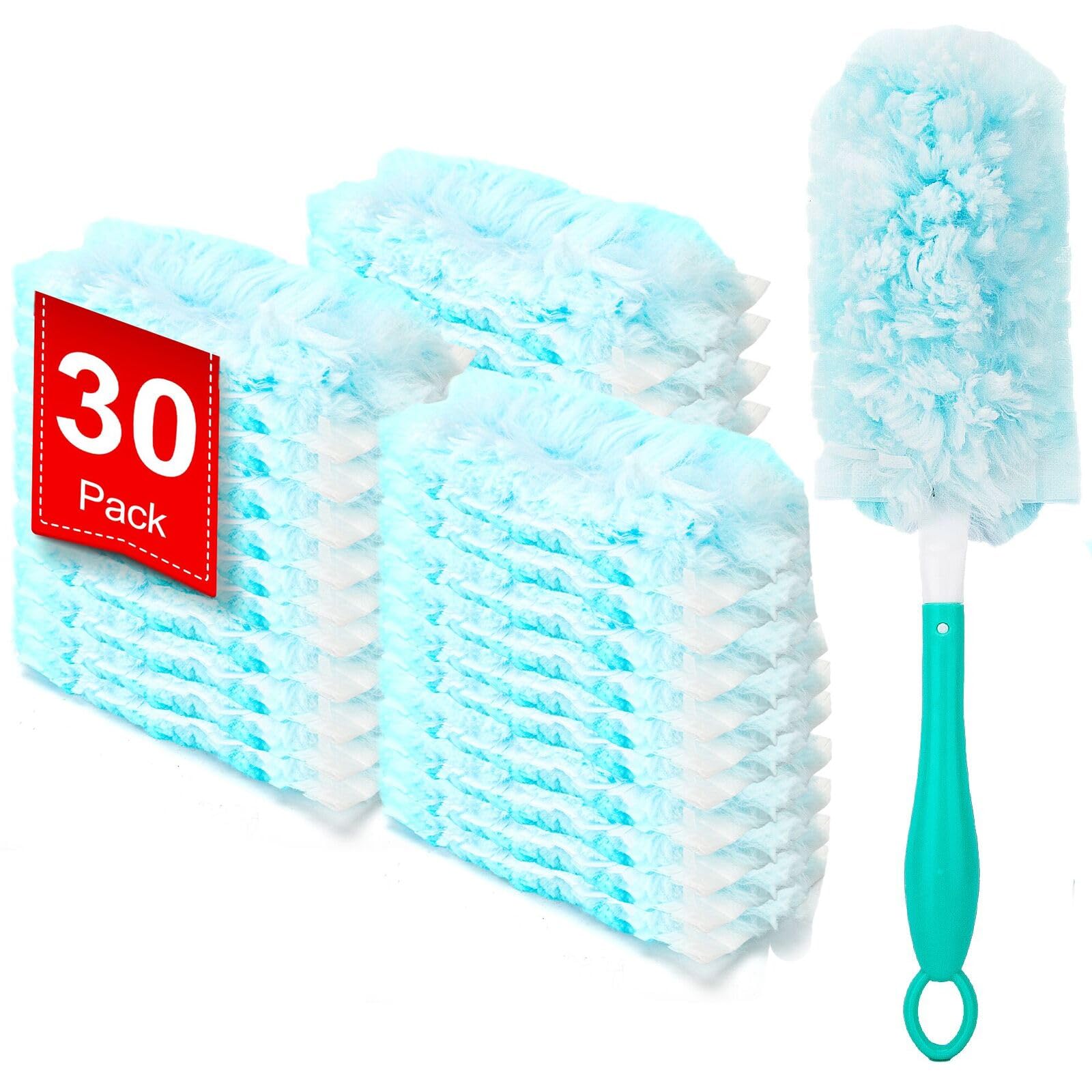 KeFanta Duster Refills for Swiffer Dusters, Multi Surface 360 Heavy Duty Duster Refills & 1 Handle, Disposable Dusters for Cleaning (30 Count+1 Handle)