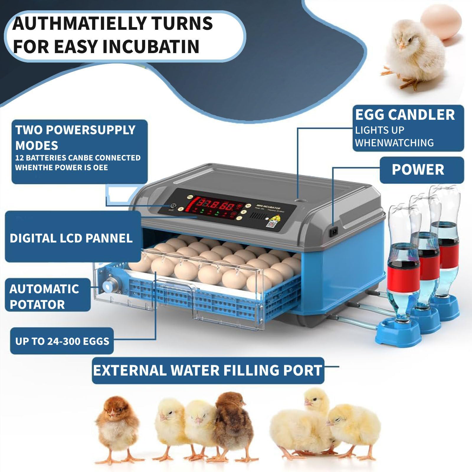 Incubadora Automática Huevos Para Pollos Patos Codornices Con Capacidad 24 A 300 Aves Con Control Automático Temperatura Humedad Pantalla LED Funcionamiento Automático Para Granjas Domésticas(36)