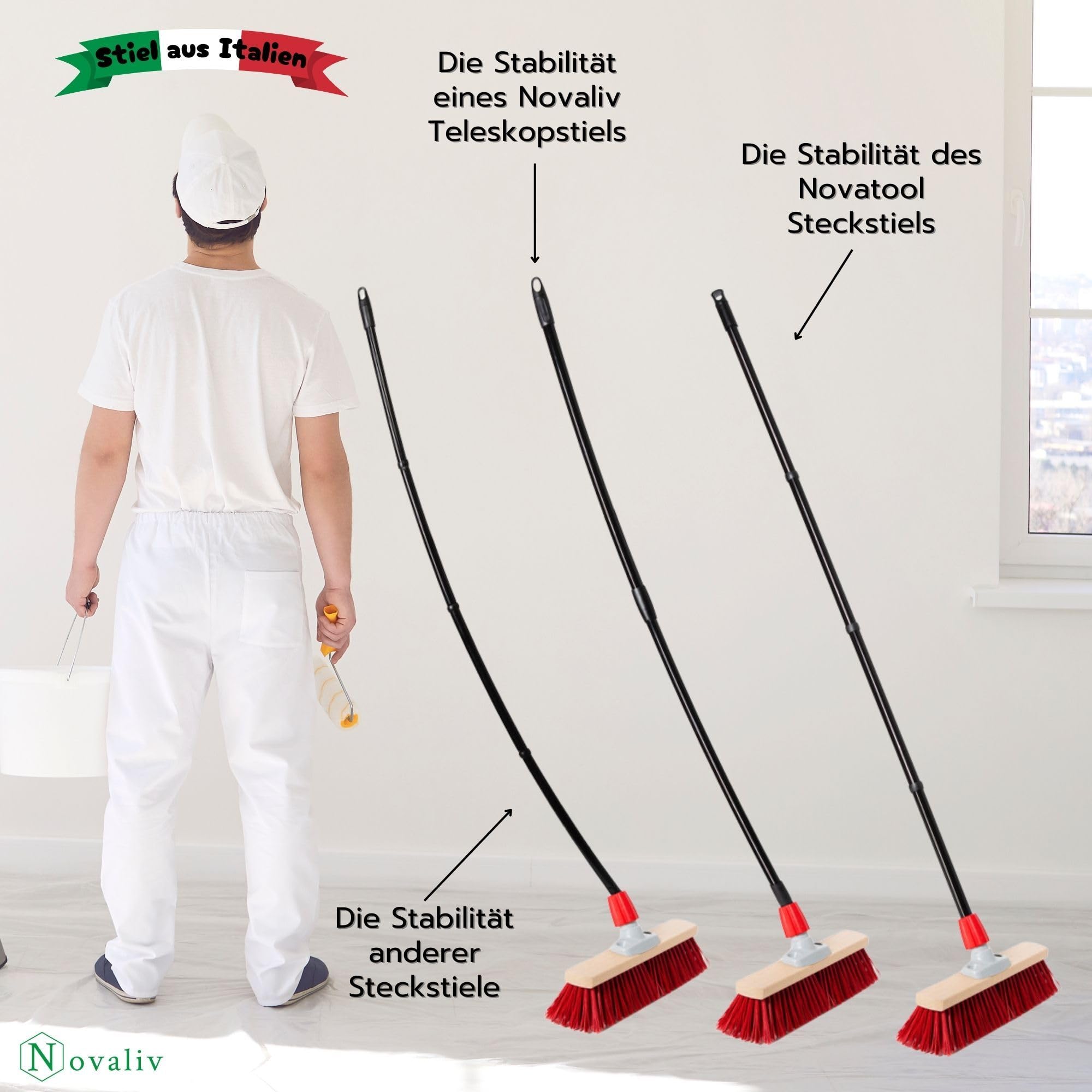 Novaliv 2X Gartenbesen 40 cm mit Stiel V-Borsten Elaston Borsten Besen draußen Straßenbesen mit Stiel Harte Borsten Terassenbesen Hofbesen Stallbesen Kehrbesen Industriebesen Outdoor Broom