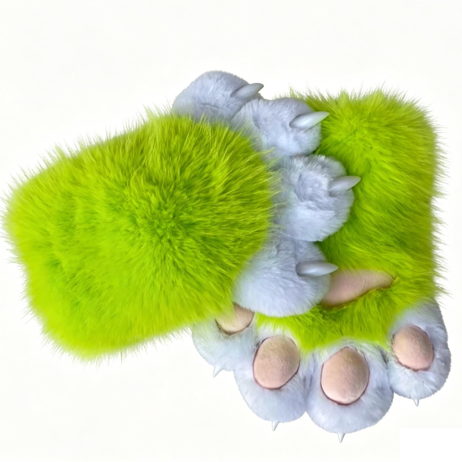 Rolamumu Fursuit Paws Furry Gloves, Soft Plush Hand Paw Gloves with Claws for Halloween Cosplay, Party, Roleplay(X)