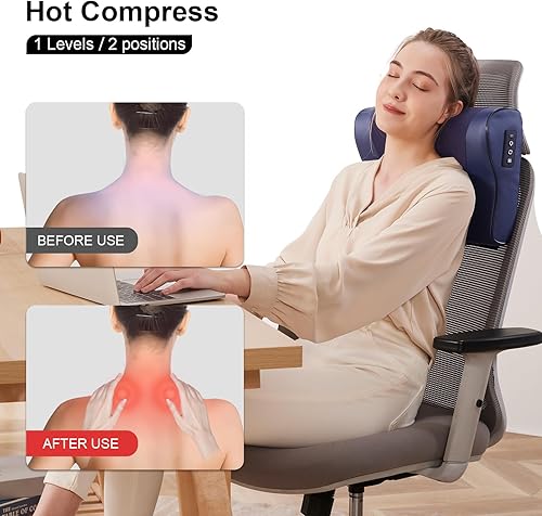 Miniatura 2 de Almohada masajeadora de cuello Shiatsu calentada, masajeador eléctrico 4D para cuello, espalda, hombros y piernas con intensidad ajustable, ideal