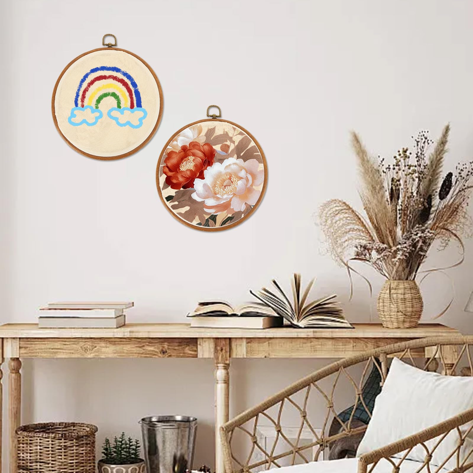 MUXHEL 10 cerchi da ricamo da 20 cm, in legno imitato e plastica, telaio rotondo da ricamo per appendere decorazioni artistiche