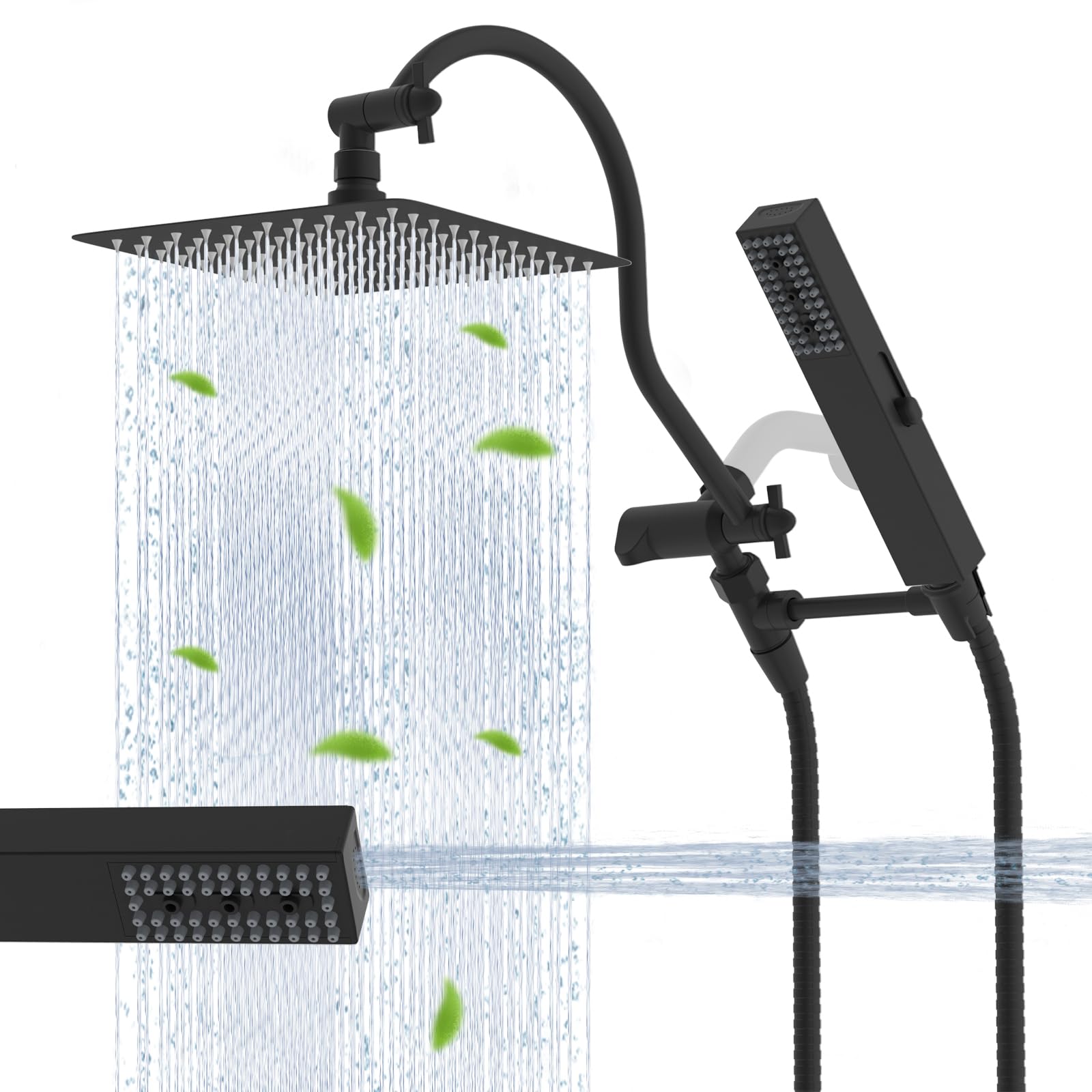 - Hibbent All Metal cUPC Certified Shower Head, 10'' High Pressure Rainfall Showerhead Combo, Handheld Shower Wand, 12'' Adjustable Extension Arm, 4-Spray, 71'' Hose, Brass Shower Holder, Matte Black